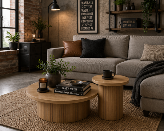Table Basse Gigogne Double Ronde en Bois Naturel – Design à Lattes pour Salon