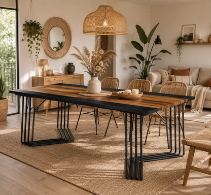 Table à Manger 200 cm – Style Industriel, Plateau Bois Brun Rustique et Structure Métallique