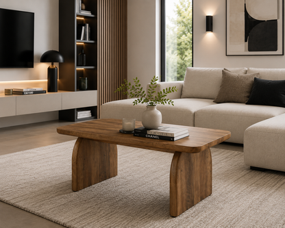 Table Basse Rectangulaire en Bois – 120 cm, Style Campagne Chic et Piètement Robuste