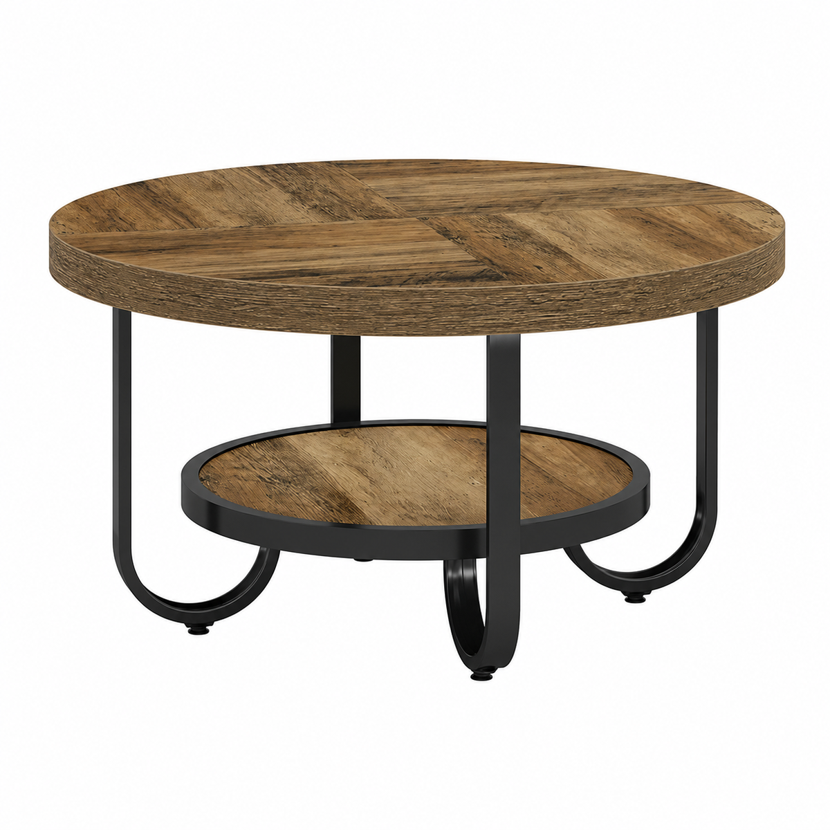 Table Basse Ronde à 2 Niveaux avec Double Rangement – Structure Métallique Courbée, 79 cm