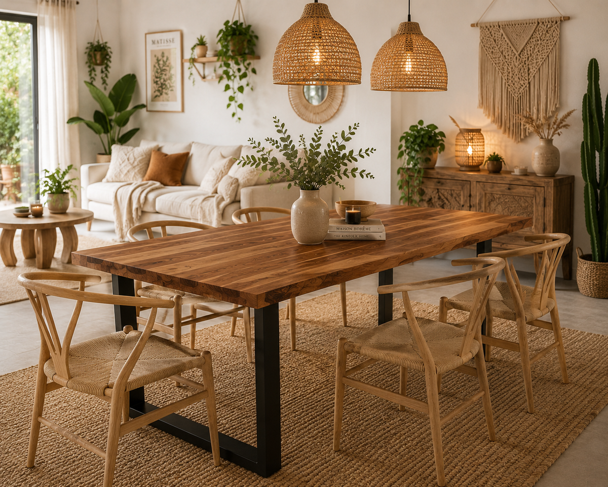 Table à Manger en Acacia Massif – Plateau à Bord Naturel, 140 x 80 cm