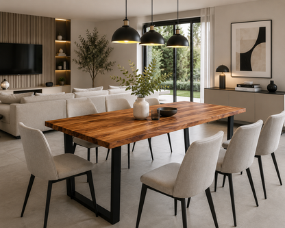 Table à Manger en Acacia Massif – Plateau à Bord Naturel, 140 x 80 cm