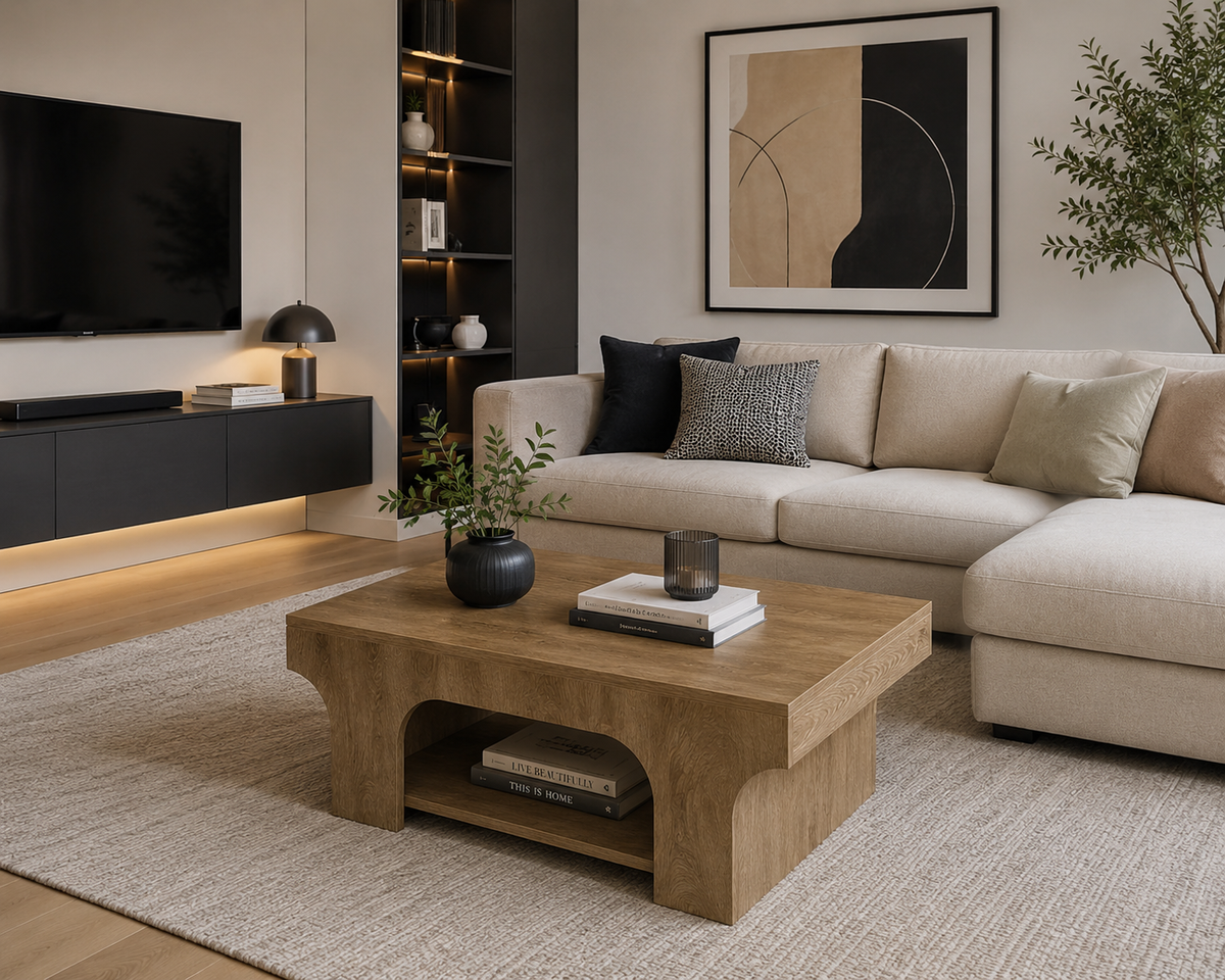 Table Basse Rectangulaire en Bois – Style Campagne Chic, 120 cm