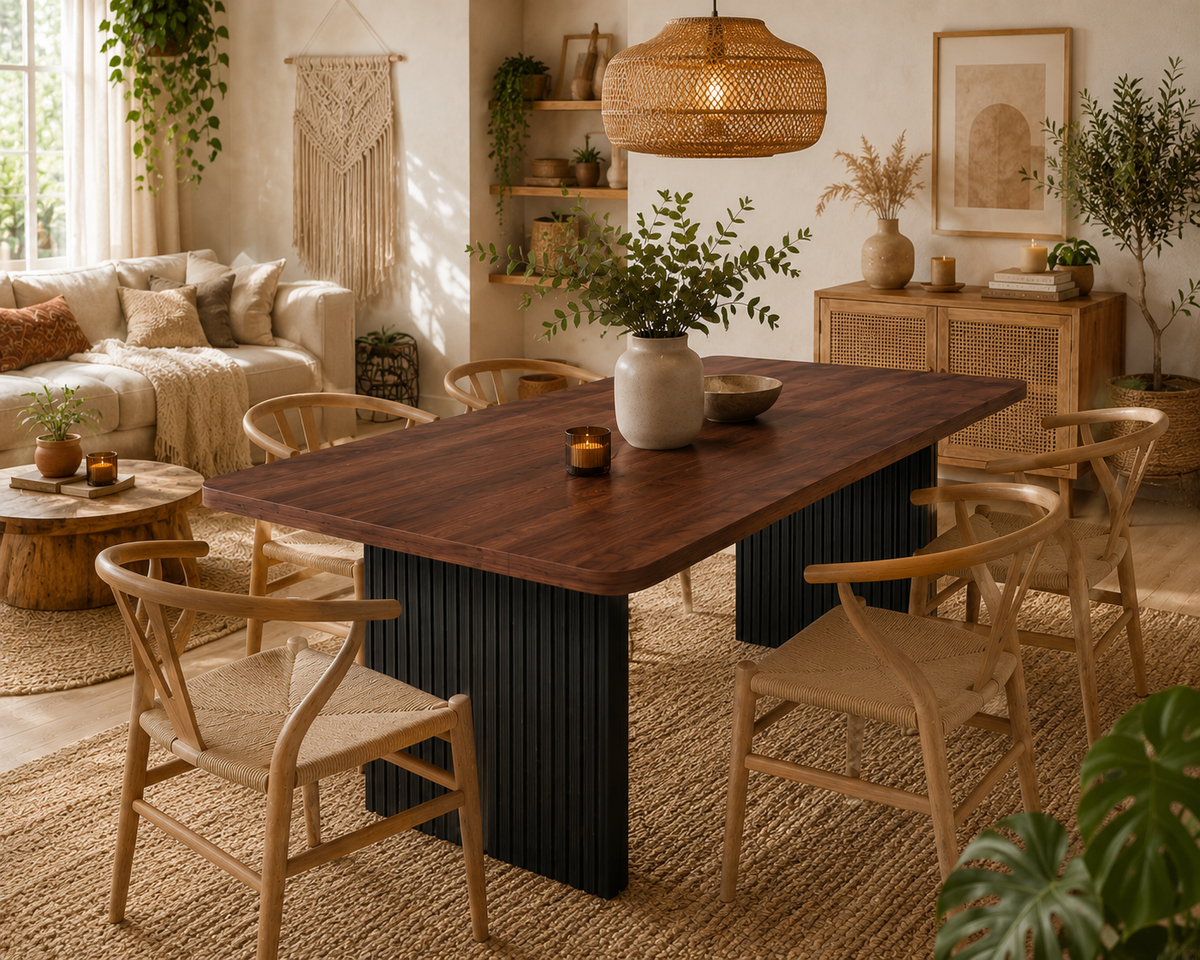 Grande Table à Manger en Bois et Métal – 180 cm, Style Campagne Chic, 6 à 8 Personnes