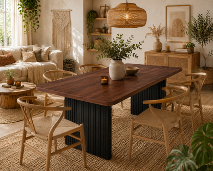 Grande Table à Manger en Bois et Métal – 180 cm, Style Campagne Chic, 6 à 8 Personnes