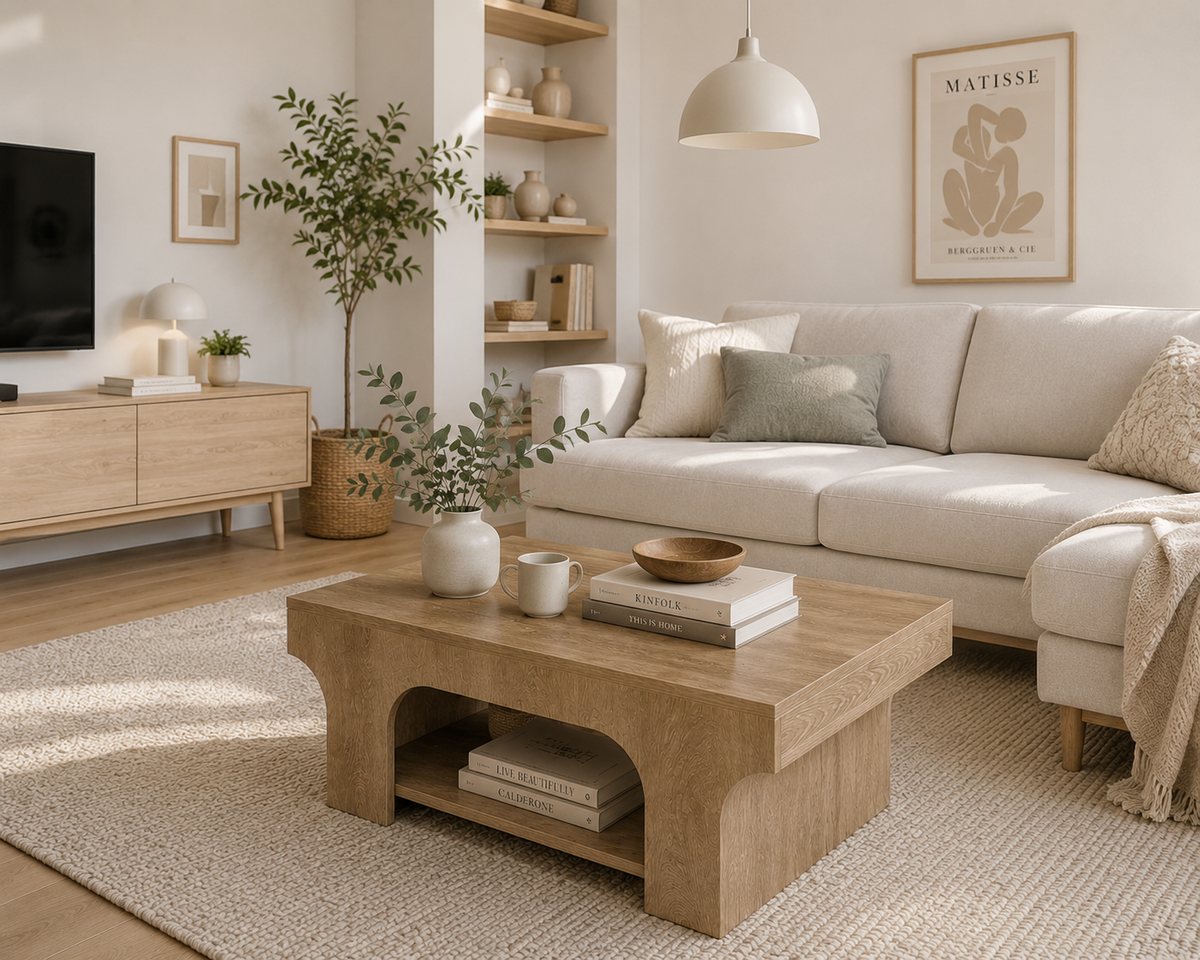 Table Basse Rectangulaire en Bois – Style Campagne Chic, 120 cm