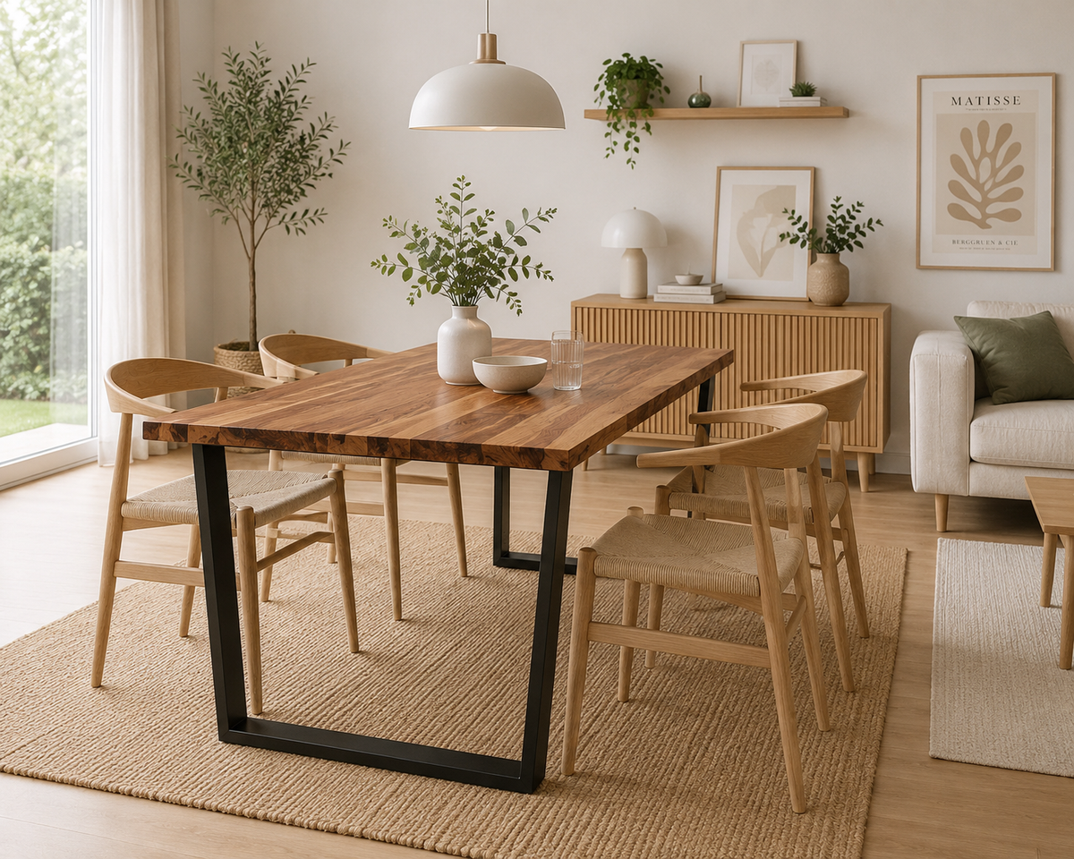 Table à Manger en Acacia Massif – Plateau à Bord Naturel, 140 x 80 cm