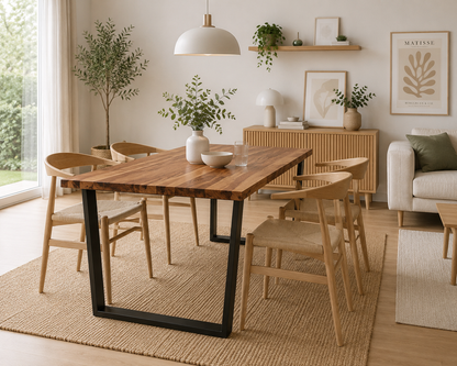 Table à Manger en Acacia Massif – Plateau à Bord Naturel, 140 x 80 cm