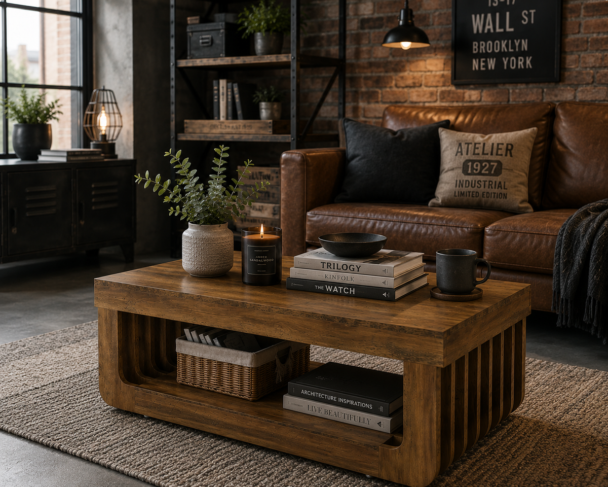 Table Basse Rectangulaire en Bois – 120 cm, Double Niveau de Rangement, Style Contemporain