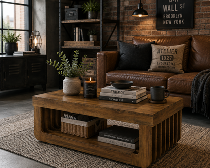 Table Basse Rectangulaire en Bois – 120 cm, Double Niveau de Rangement, Style Contemporain