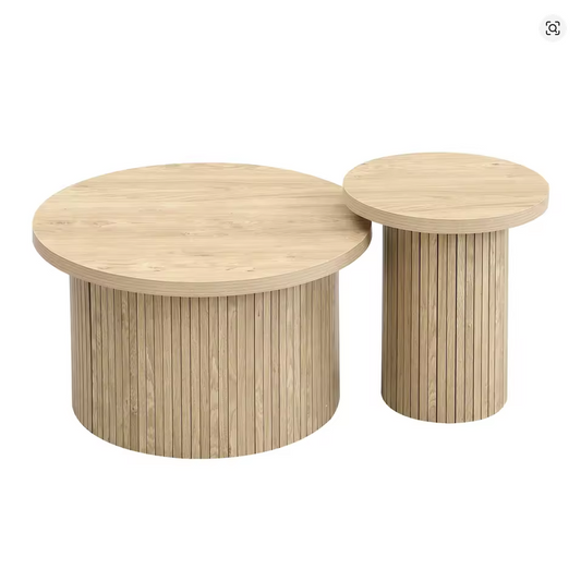 Table Basse Gigogne Double Ronde en Bois Naturel – Design à Lattes pour Salon