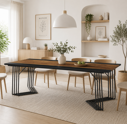 Table à Manger 200 cm – Style Industriel, Plateau Bois Brun Rustique et Structure Métallique