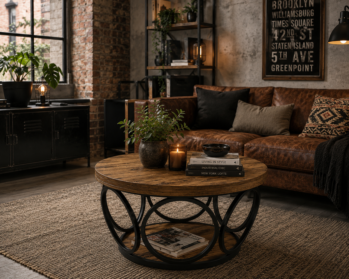 Table Basse Ronde en Bois – 80 cm, Double Plateau de Rangement, Style Rustique Chic