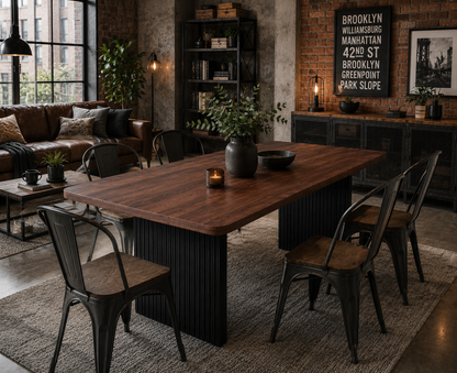 Grande Table à Manger en Bois et Métal – 180 cm, Style Campagne Chic, 6 à 8 Personnes