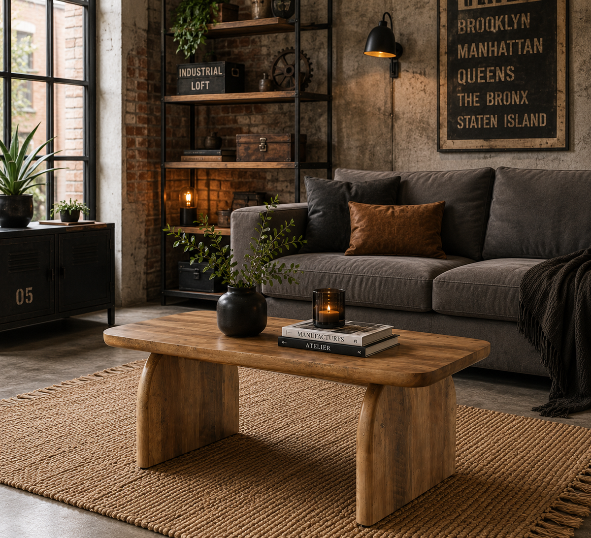 Table Basse Rectangulaire en Bois – 120 cm, Style Campagne Chic et Piètement Robuste