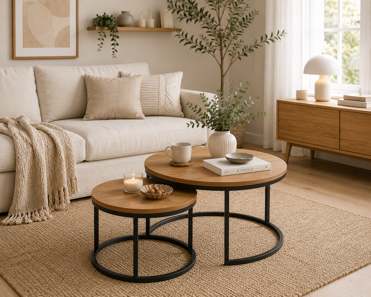 Ensemble de 2 Tables Basses Gigognes Rondes – Style Scandinave Moderne