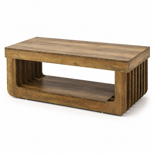 Table Basse Rectangulaire en Bois – 120 cm, Double Niveau de Rangement, Style Contemporain